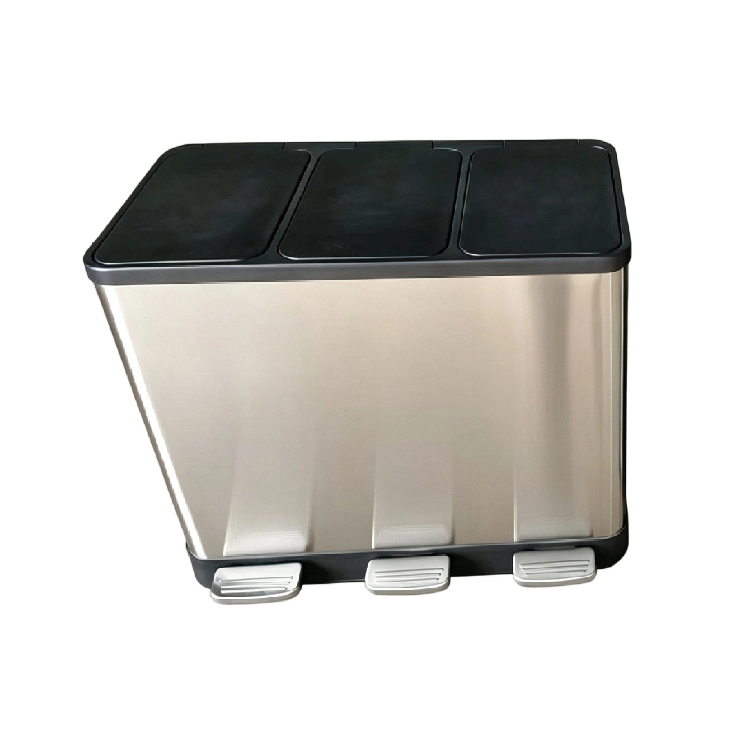 3-Compartment Stainless Steel Trash Can   Stainless Steel 3 Compartment Waste Sorting Can   Triple Sorting Stainless Steel Trash Can   Triple Compartment Waste Recycling Bin