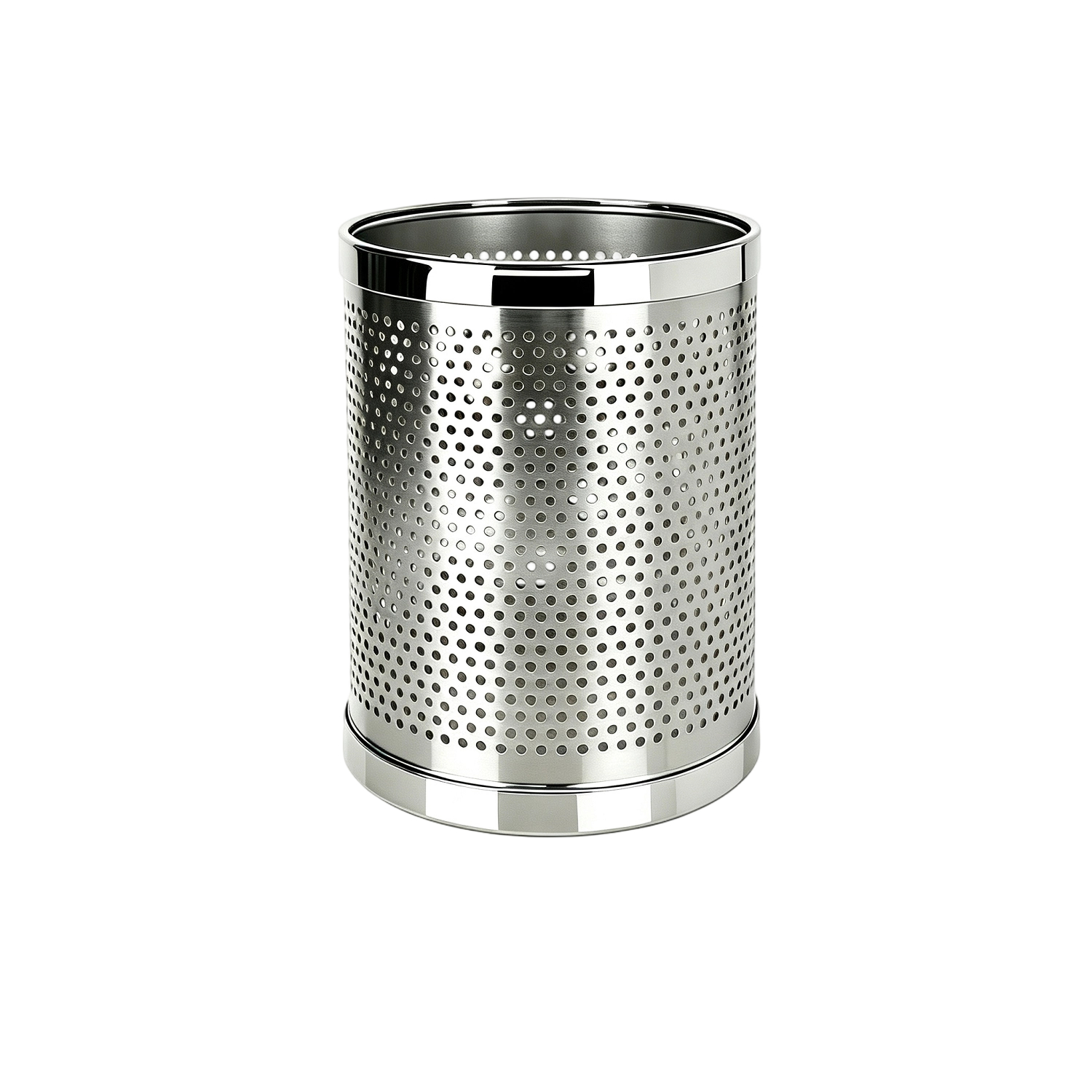 Stainless Steel Perforated Waste Basket, Large Capacity Open Top Trash Can, Rustproof Round Bin for Bathroom Bedroom Hotel Office