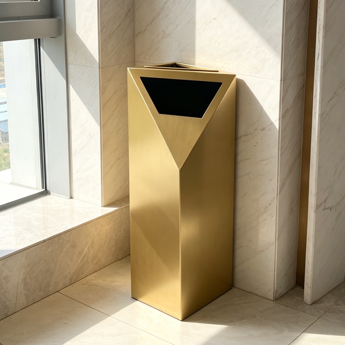 Gold Geometric Standing Trash Bin/stainless steels waste bin,china manufacturer