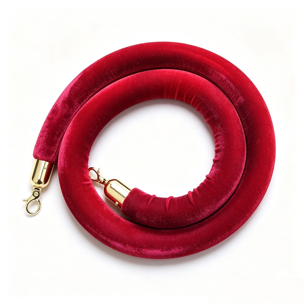 Velvet Rope Stanchion with Gold Snap Hooks, [5ft/1.5m] Red Crowd Control Barrier Rope for Posts, Premium Queue Line Divider for Theater Hotel Museum Wedding VIP Event