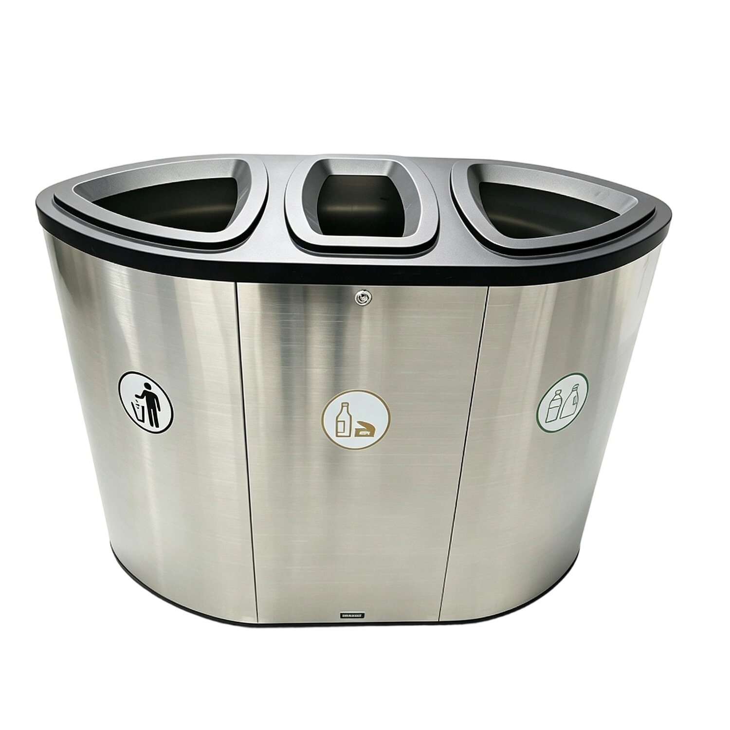 Commercial 3-Stream Curved Recycling Bin | Fingerprint Resistant Stainless Waste Sorting Station for Hotel, Office & Mall